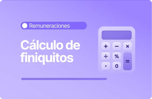 Banner de remuneraciones sobre cálculo de finiquitos con ícono de calculadora en fondo morado