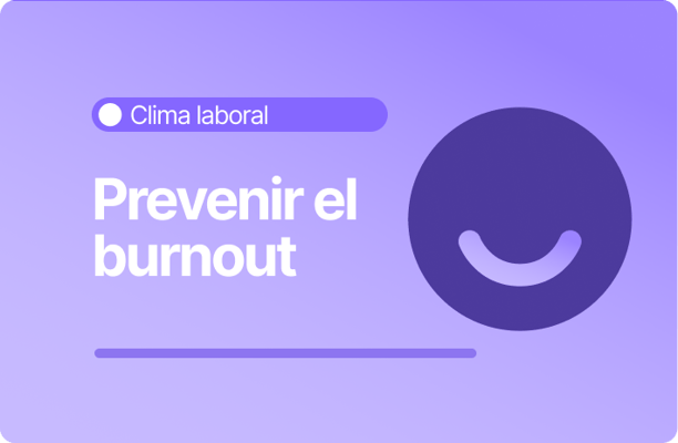 Banner sobre clima laboral enfocado en prevenir el burnout en el trabajo con diseño minimalista en tonos morados.