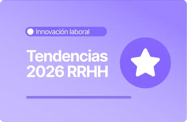 Imagen con fondo morado claro y el texto “Tendencias 2026 RRHH”. En la parte superior aparece la categoría “Innovación laboral” y, a la derecha, un ícono de una estrella dentro de un círculo que representa los principales focos y prioridades del futuro de Recursos Humanos.