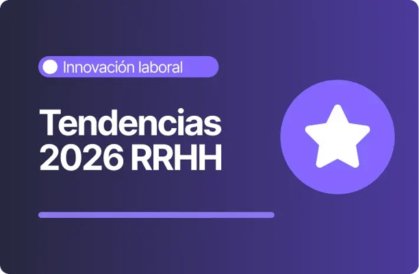 Imagen con fondo morado degradado y el texto “Tendencias 2026 RRHH”. En la parte superior aparece la categoría “Innovación laboral”. A la derecha se muestra un ícono circular con una estrella, que representa las principales tendencias e innovaciones que marcarán la gestión de recursos humanos en 2026.