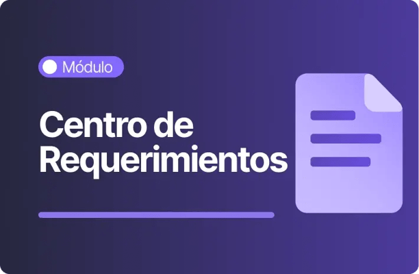 Banner en tonos morados con el texto 'Módulo: Centro de Requerimientos' acompañado de un ícono de documento
