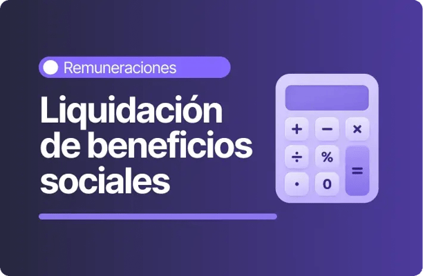 Banner de remuneraciones sobre liquidación de beneficios sociales con ícono de calculadora en fondo morado