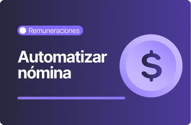 Portada sobre remuneraciones con el título Automatizar nómina, ícono de moneda con símbolo de dólar sobre fondo morado oscuro.