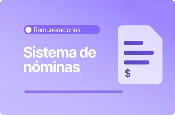 Ilustración de sistema de nóminas con icono de documento y símbolo de dinero sobre fondo morado